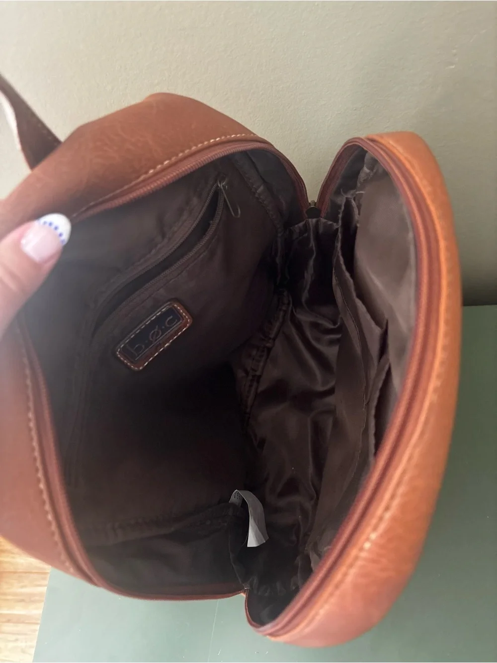 B.O.C Saddle Backpack Purse Brown Faux Leather Multi Pocket Adjustable Straps